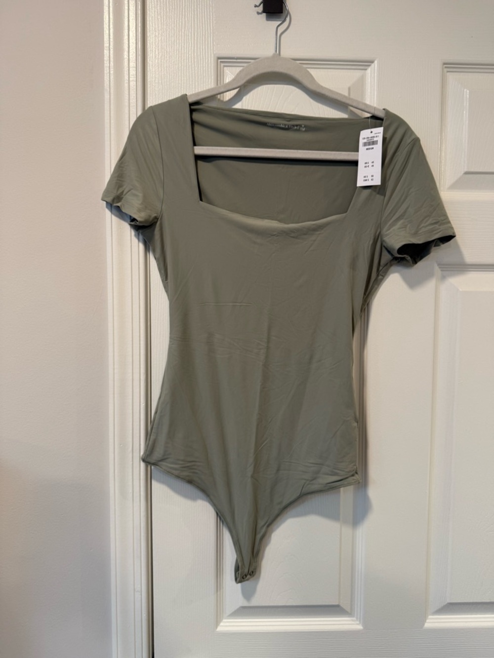 Abercrombie & Fitch Olive Sage Square Neck Short Sleeve Bodysuit